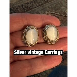 Vintage Silver Earrings with White Moon Stone